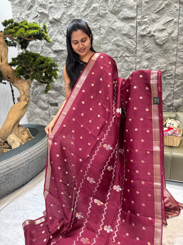 Chanderi saree maroon