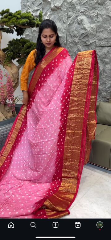 Lightpink and dark pink bhandini saree