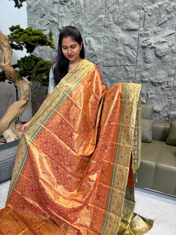 -Tissues Patola orange-mehndi green