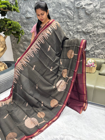 Grey+green fancy saree