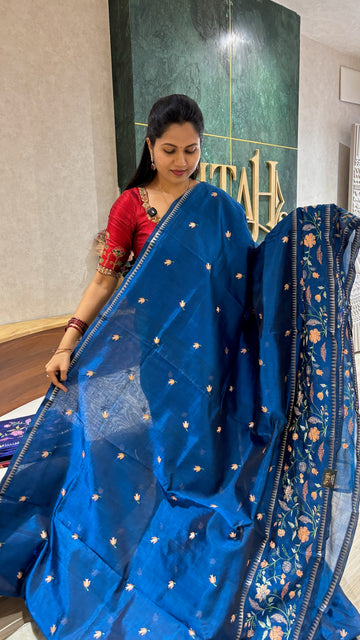 Mangalagiri pattu embroidery peacock blue