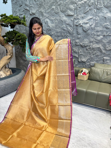 Mangalagiri pattu golden yellow with wine