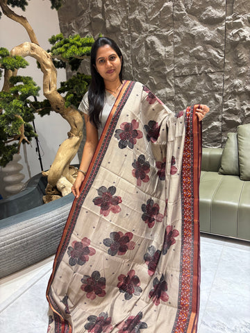 Grey maroon fancy saree