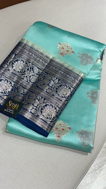 Chanderi mango pattu sea green