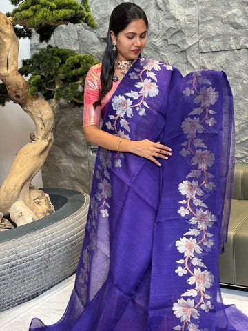 Blue Muslin kora jhamdani