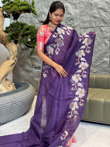 Dark purple Muslin jhamdani
