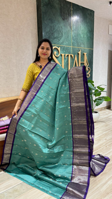 Kanchi pattu aquagreen-purple