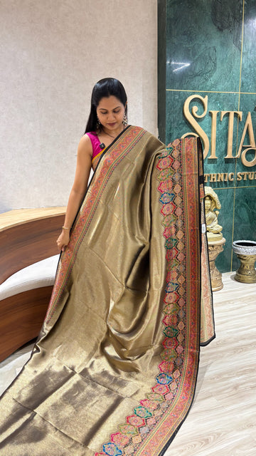 Banaras tissue pashmina black