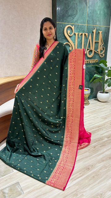 Raw silk saree green