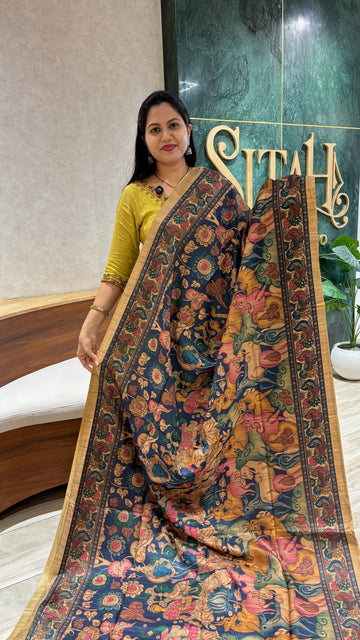 Tussar pichwai blue