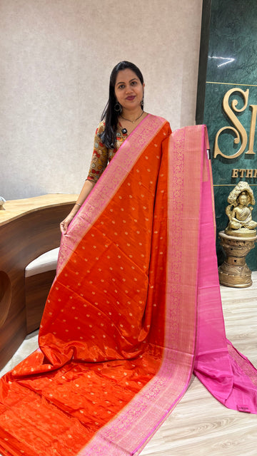Raw silk sarees orange