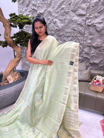 Chanderi saree pista green