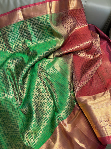 Kanchi pattu green and redish maroon