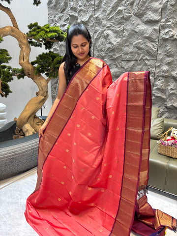 Kanchi pattu darkpeach-maroon