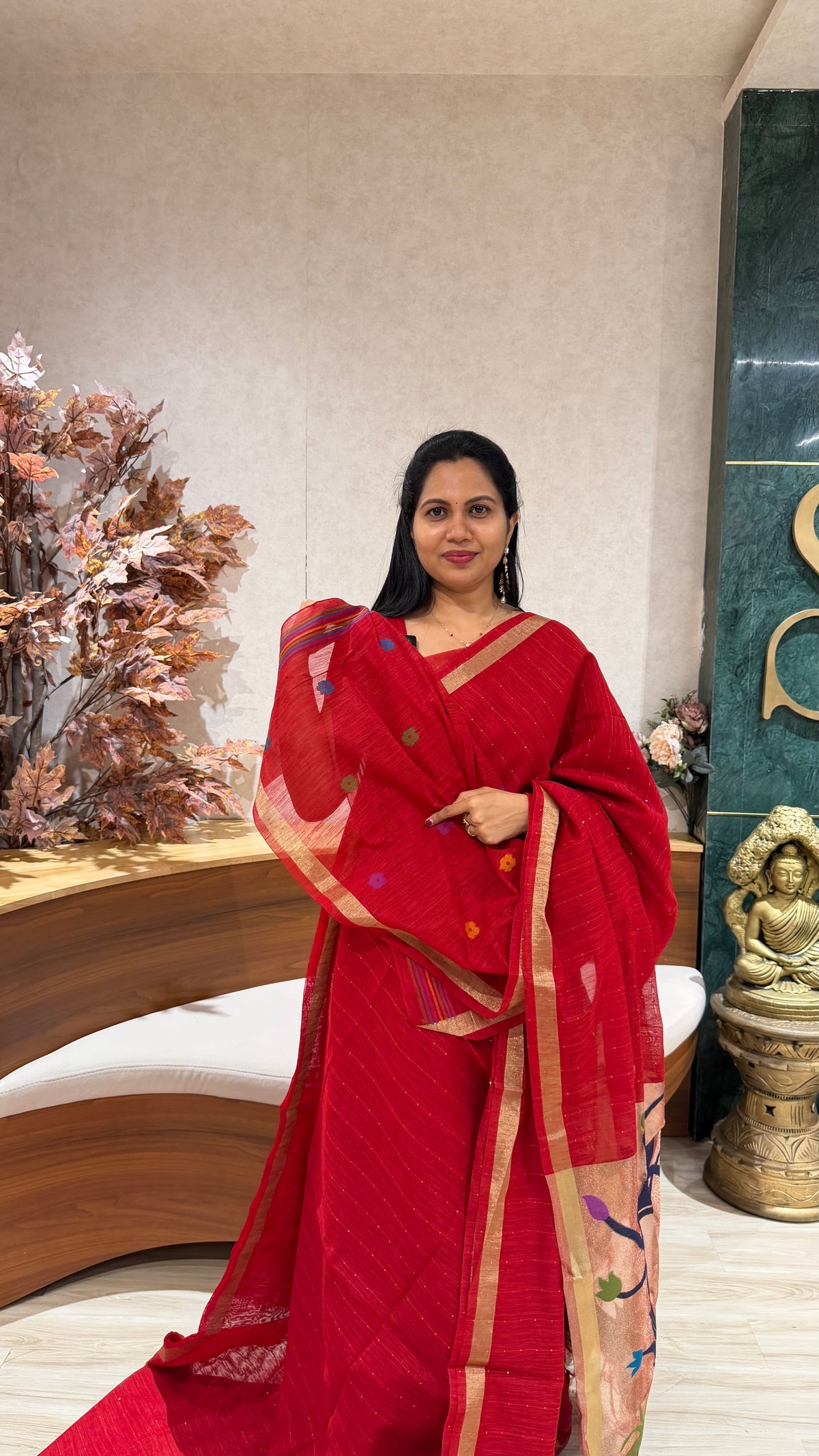 Red linen Paithani saree