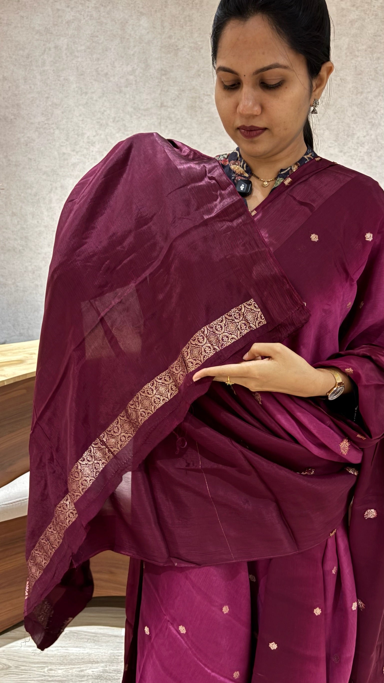 Pure chinnon  saree