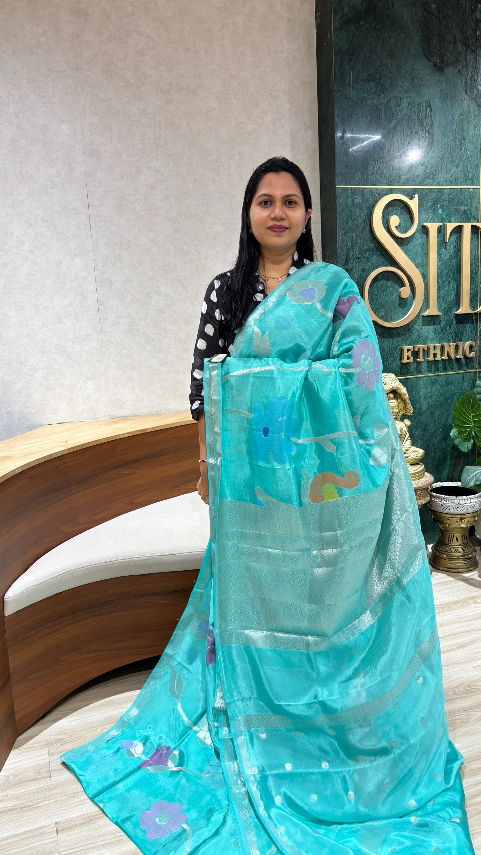 Paper silk swan design  sea blue