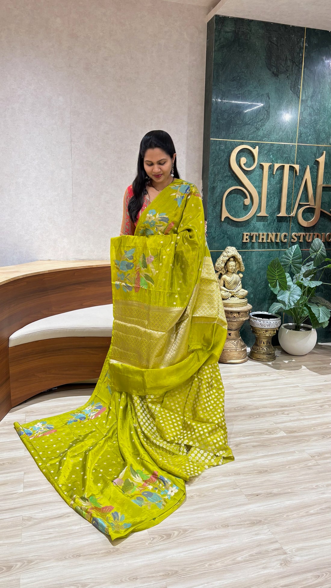 Paper silk mehndi green