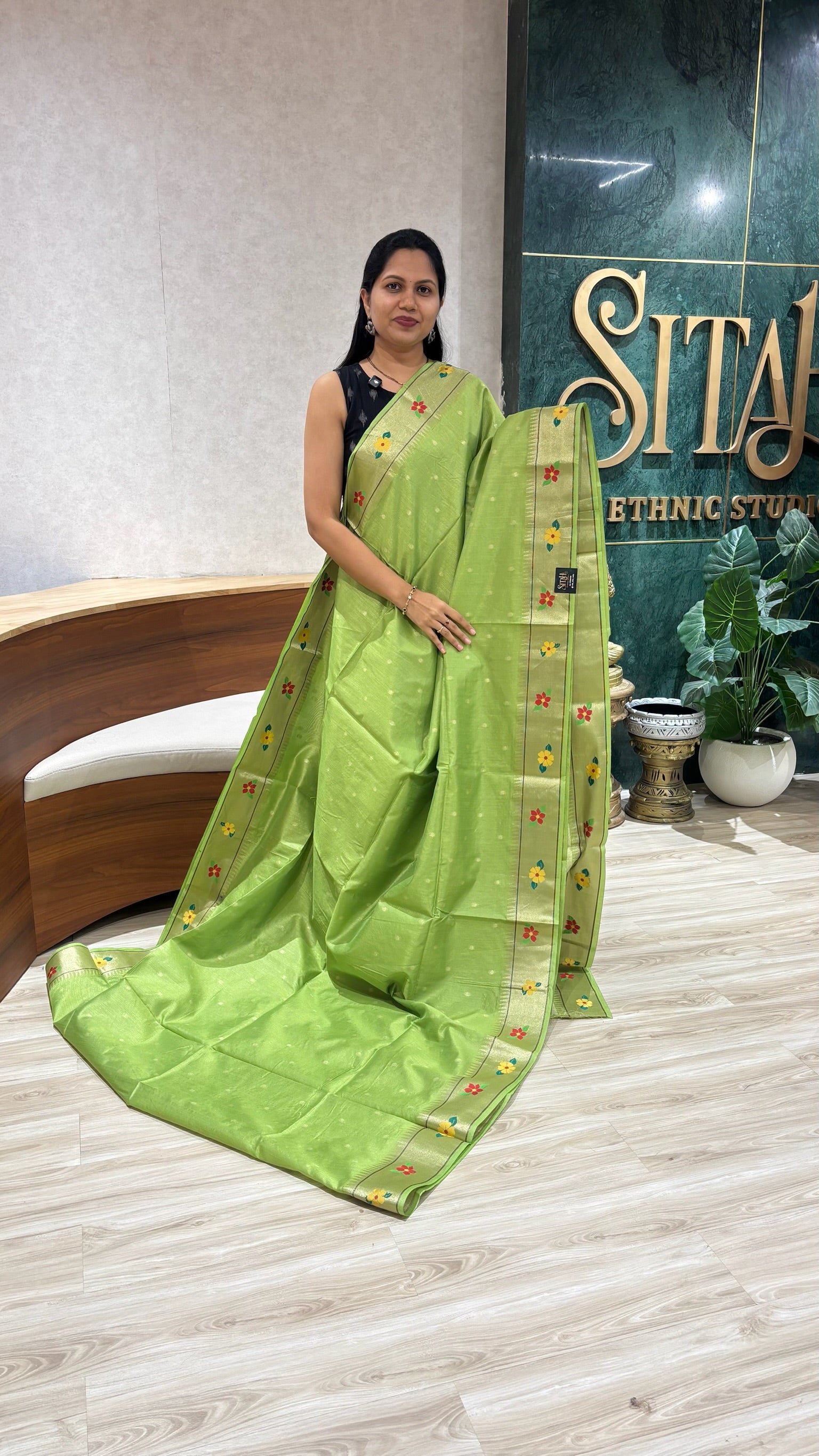 Tussar paithani green