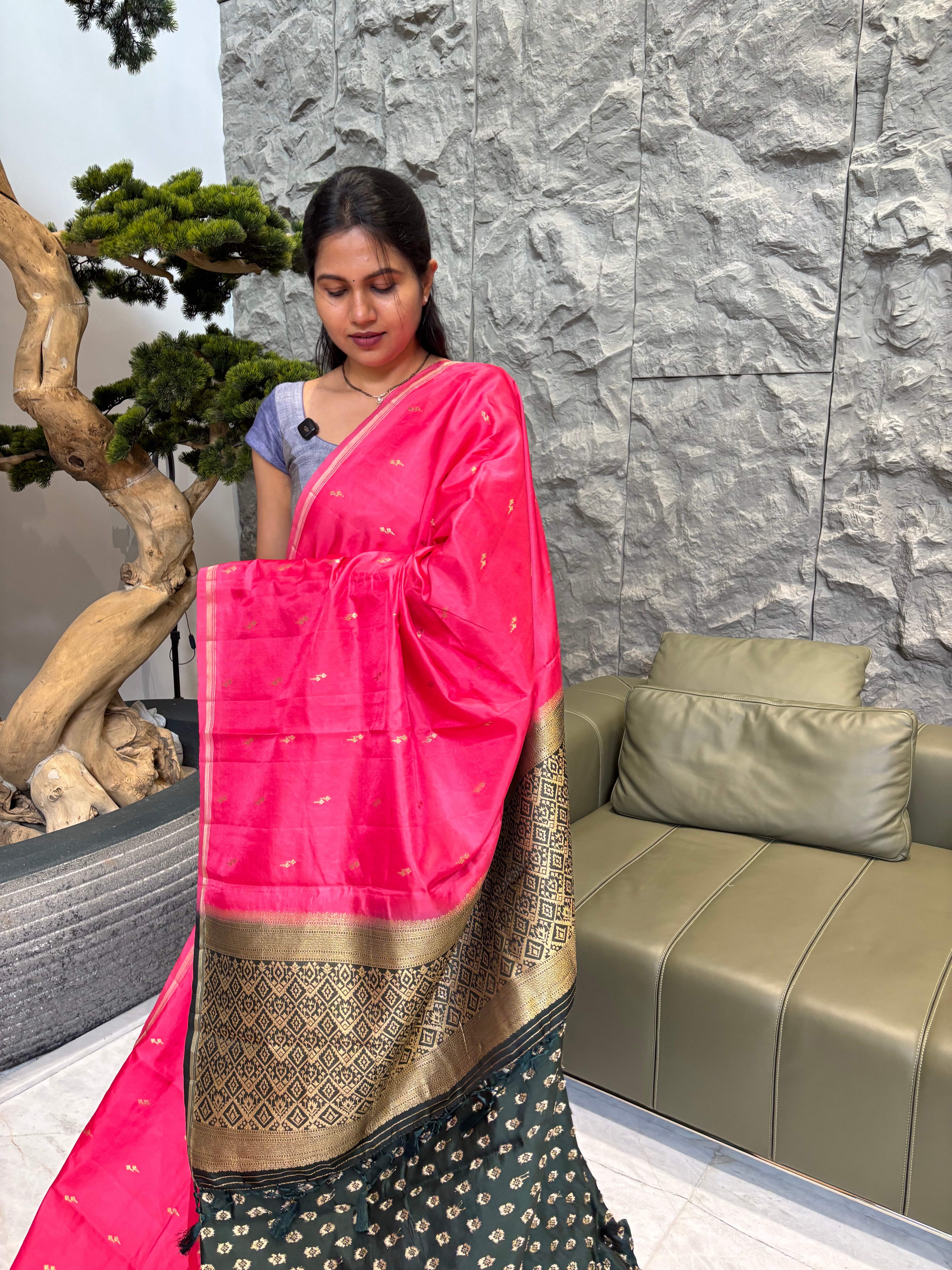 Soft pattu peachpink-bottle gre