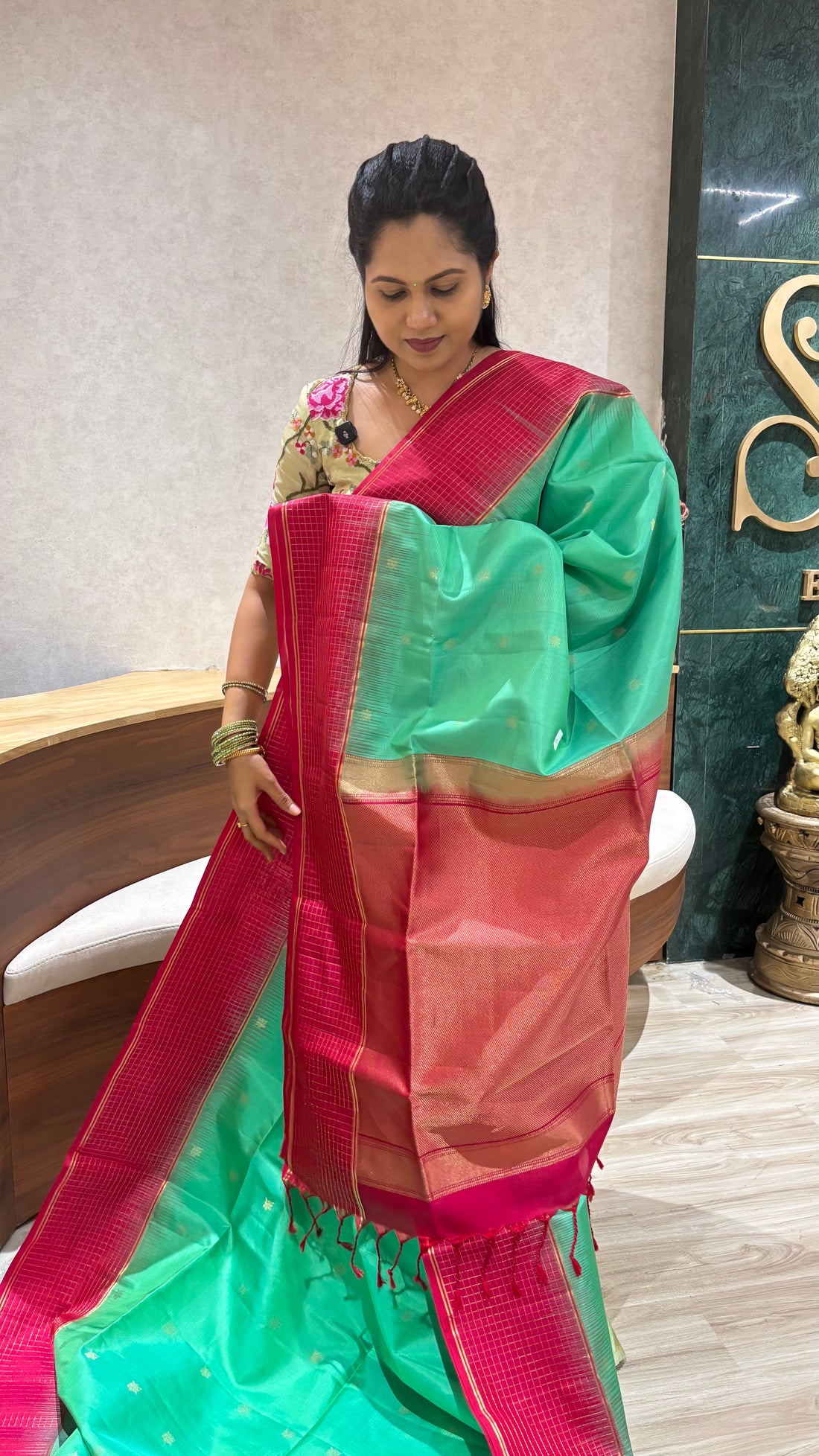 Kanchi pattu sea green pink