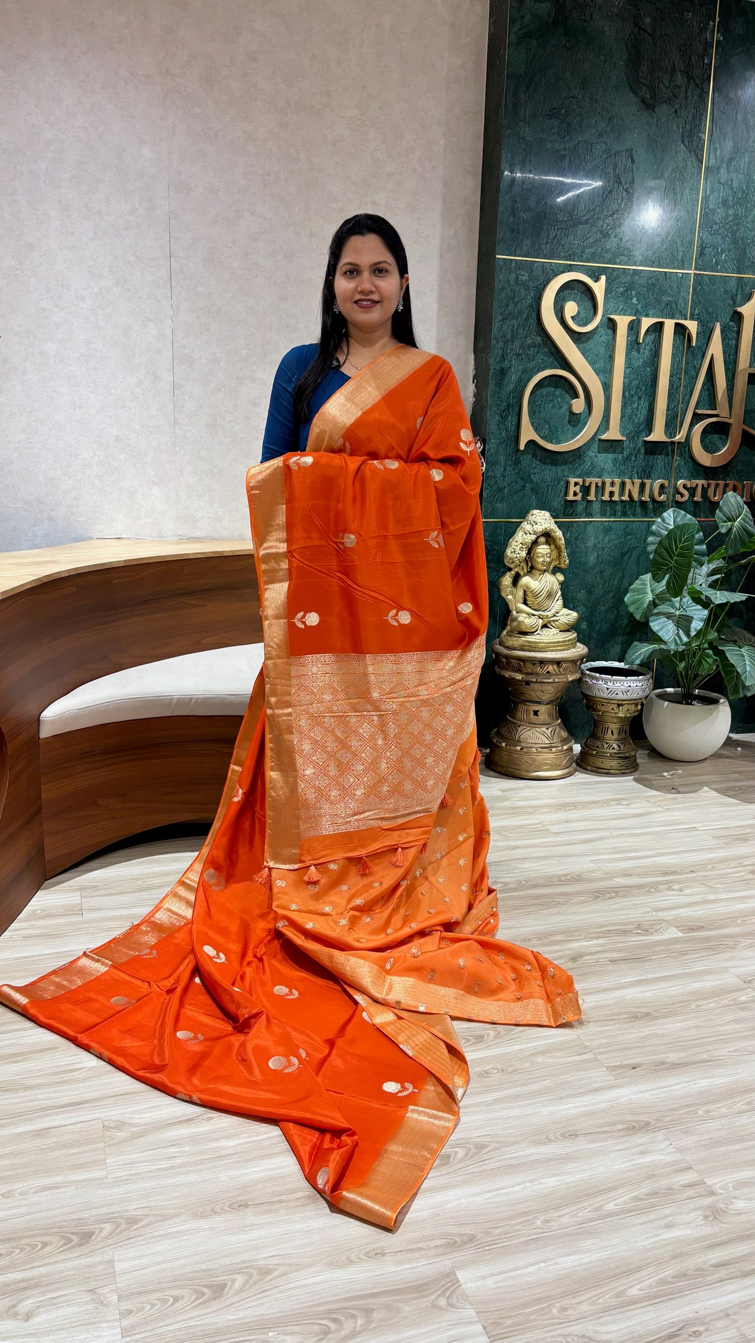 Tussar georgette orange