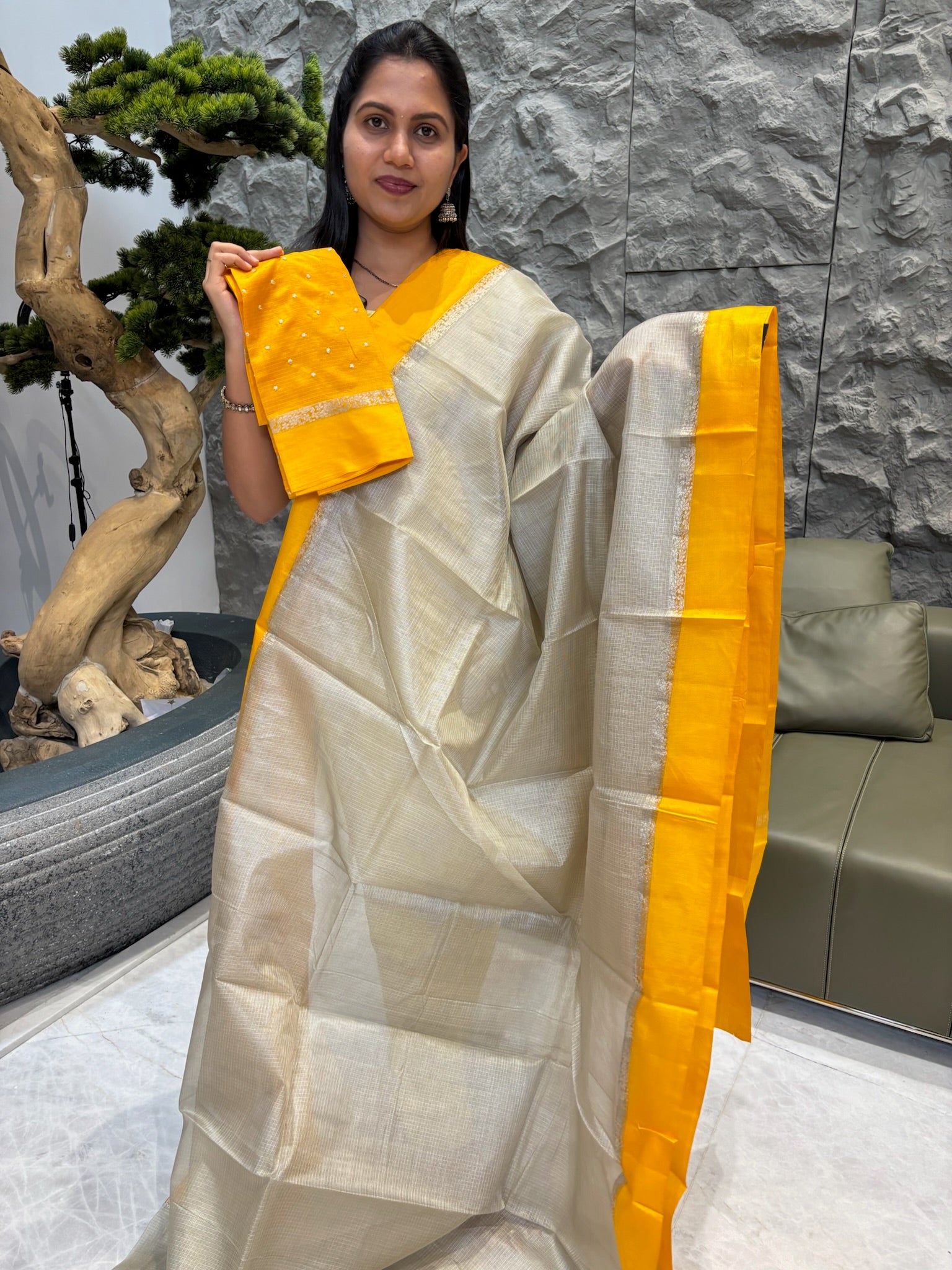Tussar kota with buttablouse