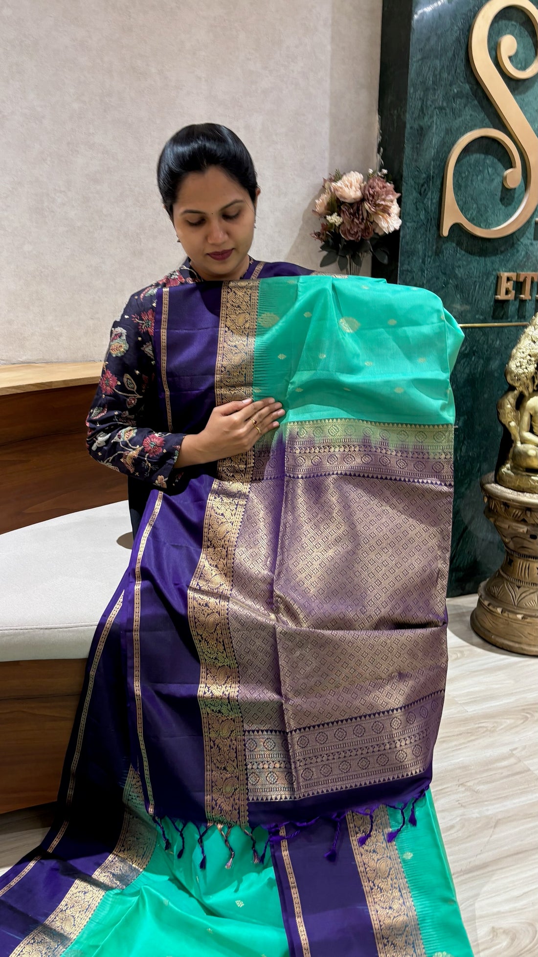 Light weight Kanchi pattu seagreen