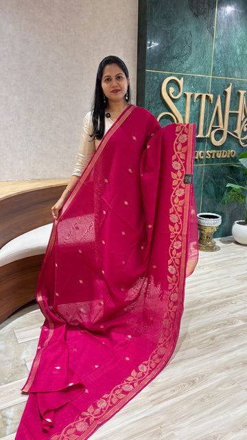 Linen tussar jhamdani pink