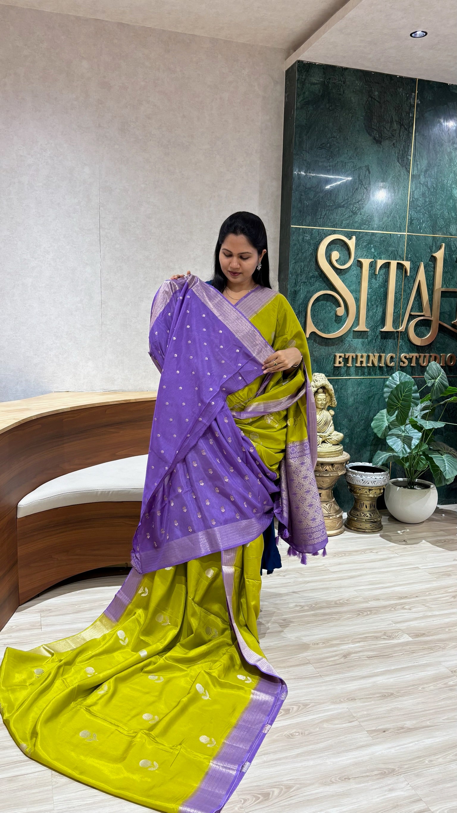 Tussar georgette mehndi green