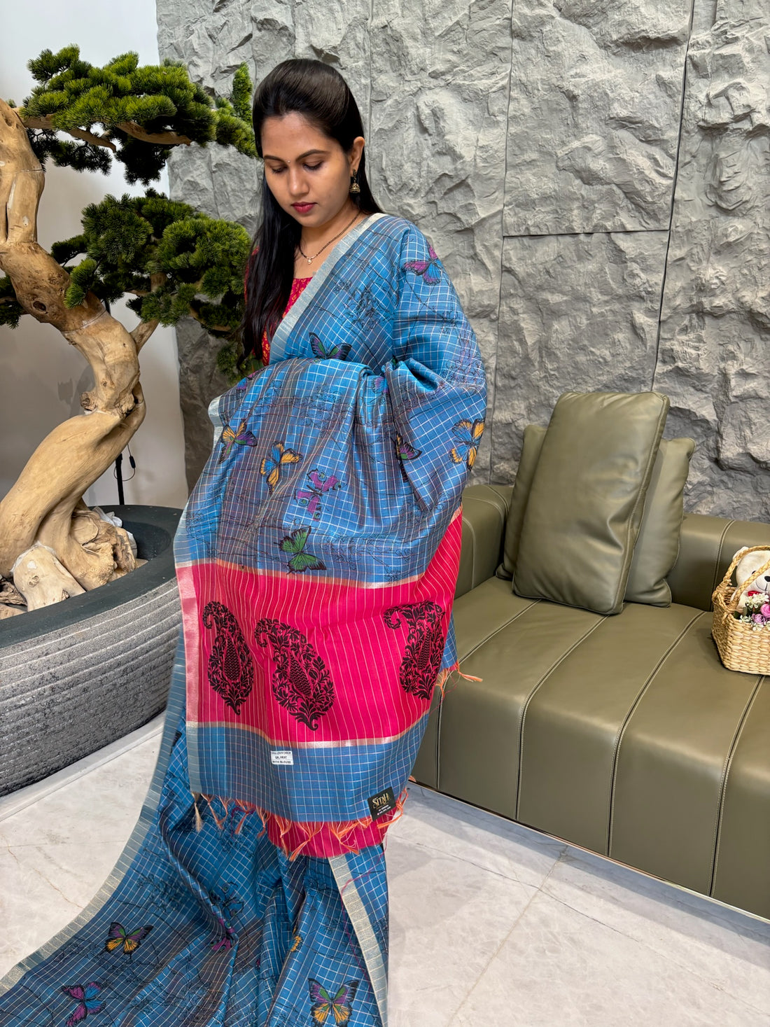 Fancy tussar blue pink