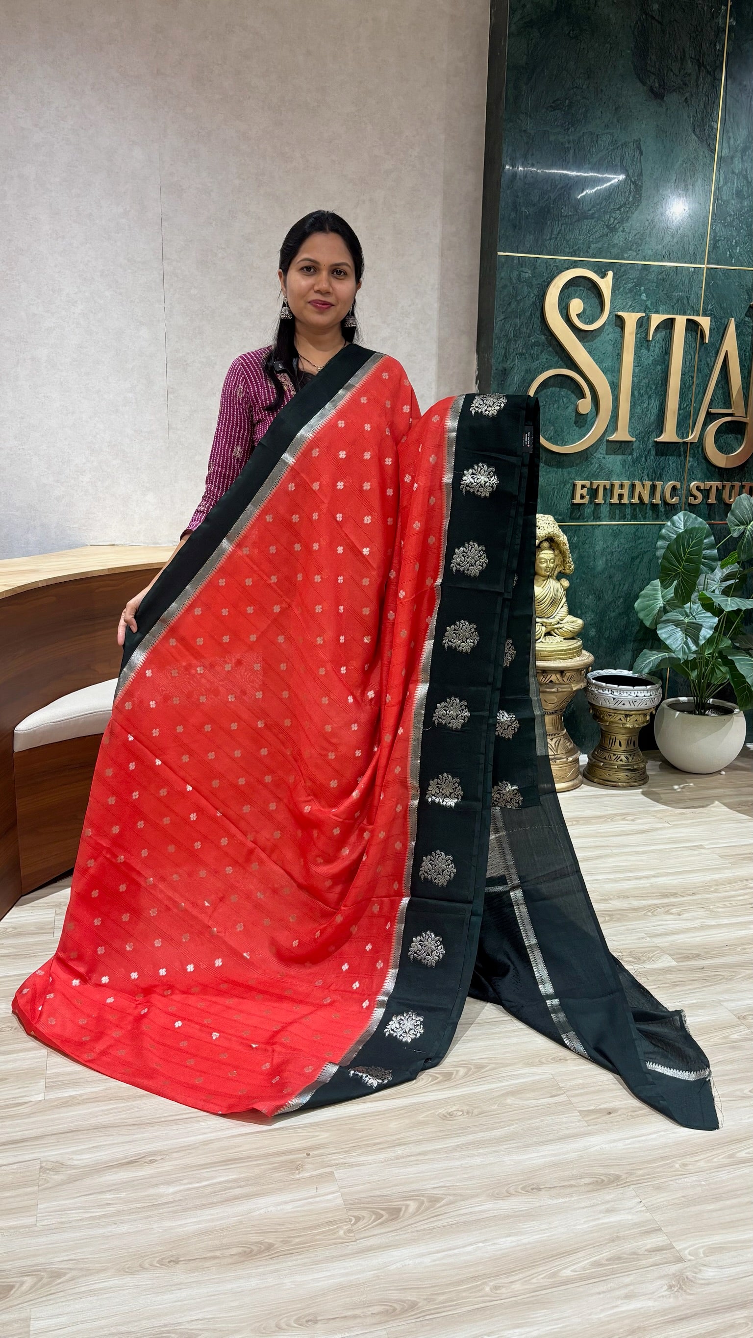 Raw silk Banaras dark peach