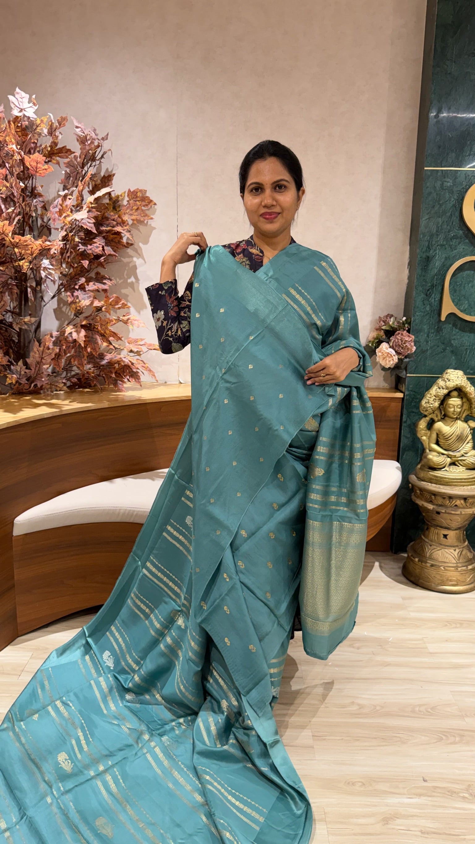 Fancy tussar aqua green