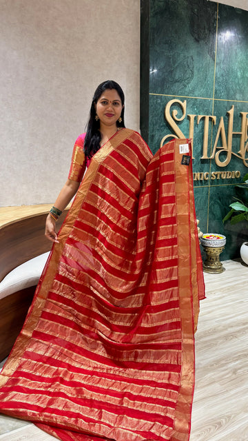 Red crepe organza saree