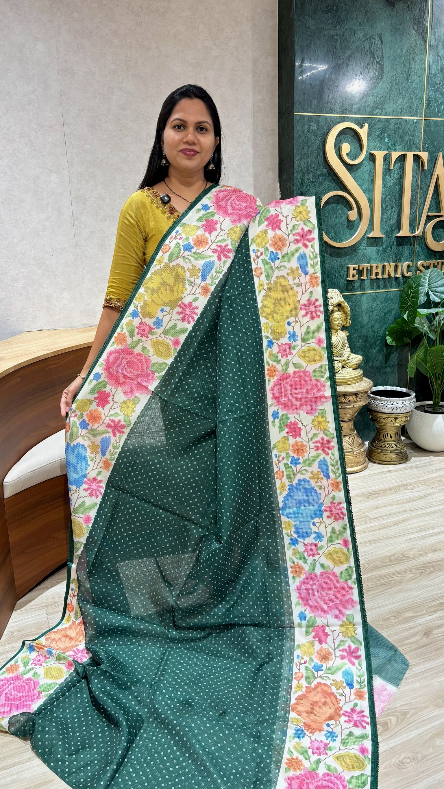 Silk kota  bottle green