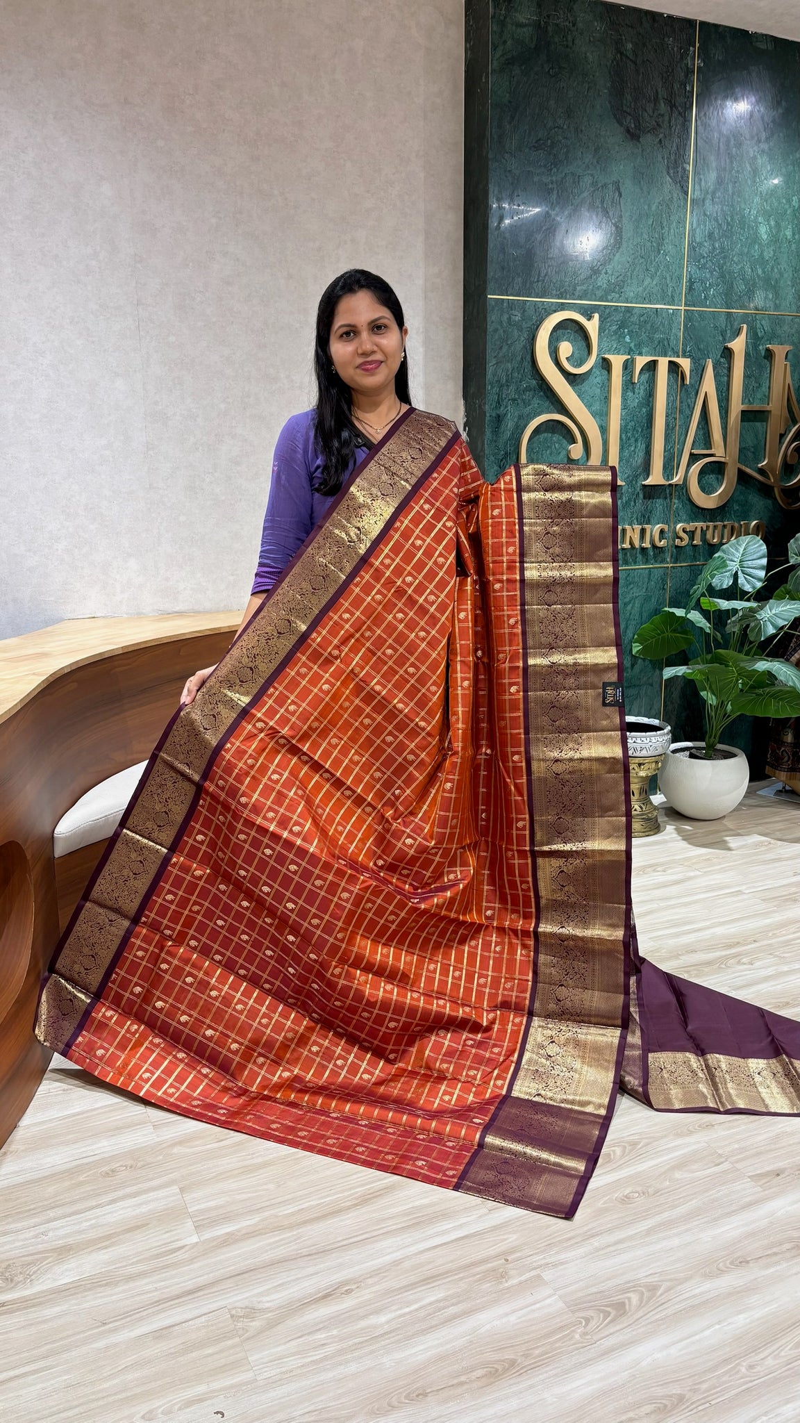 Handloom Kanchi pattu rust checks