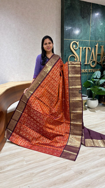 Handloom Kanchi pattu rust checks