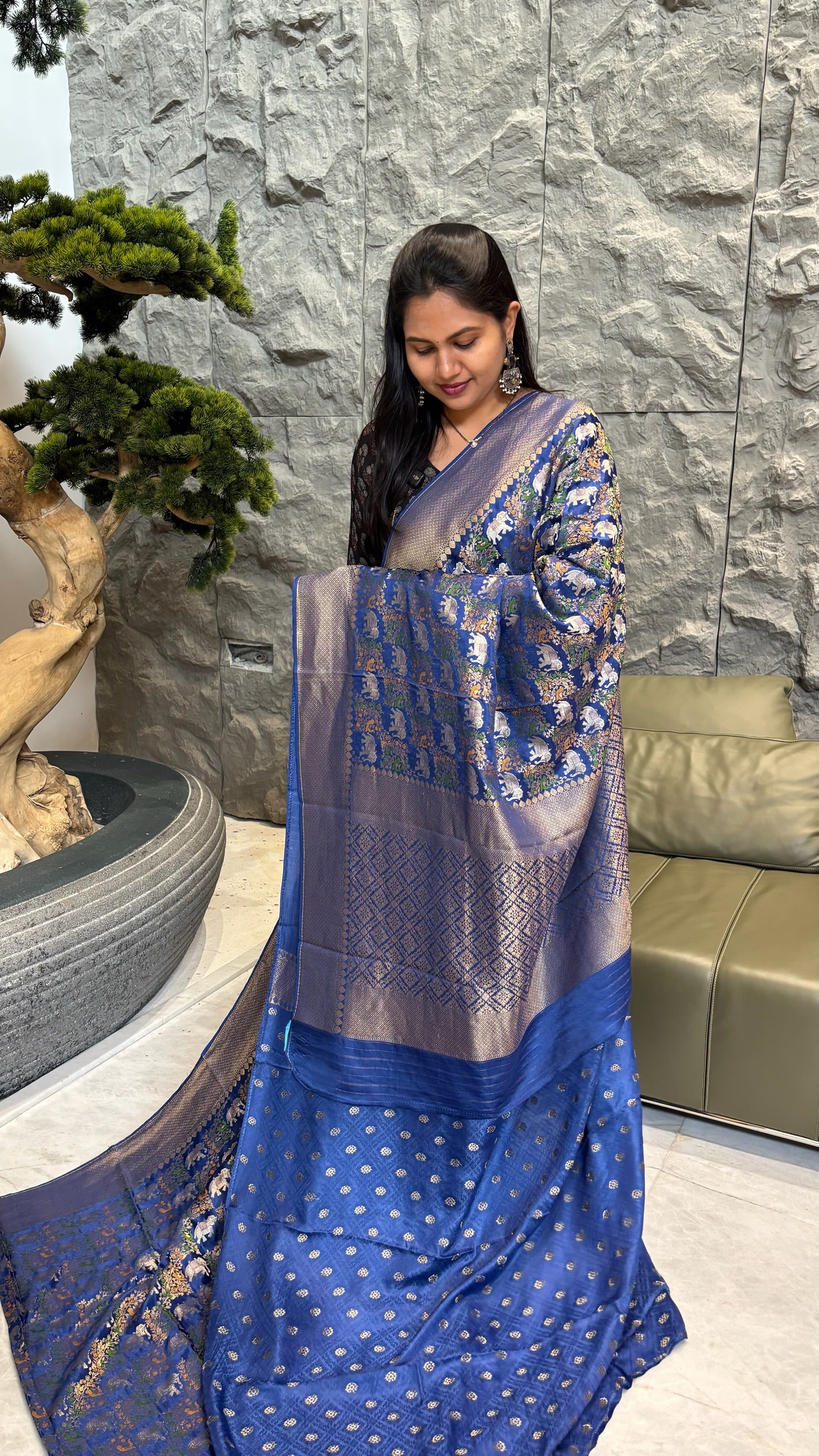 Mashru banaras elephant design blue