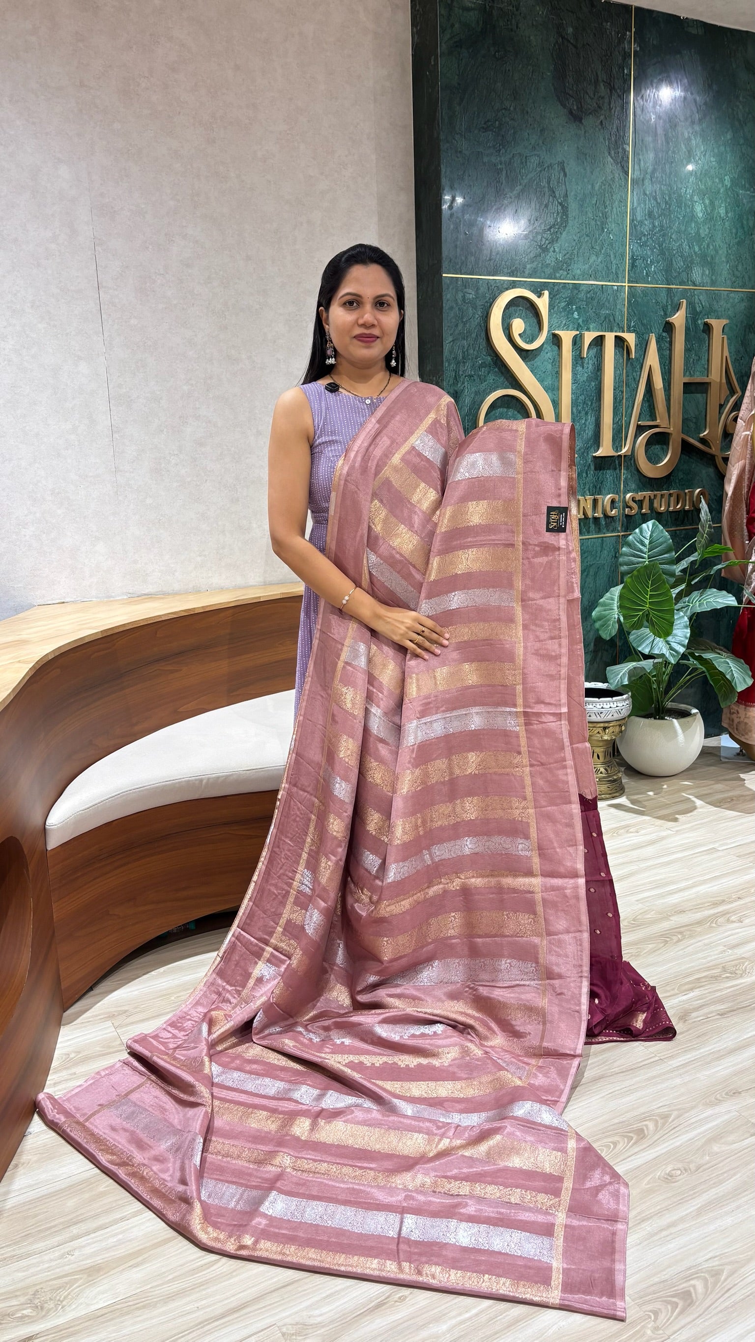 Banaras dola silk saree mauve pink