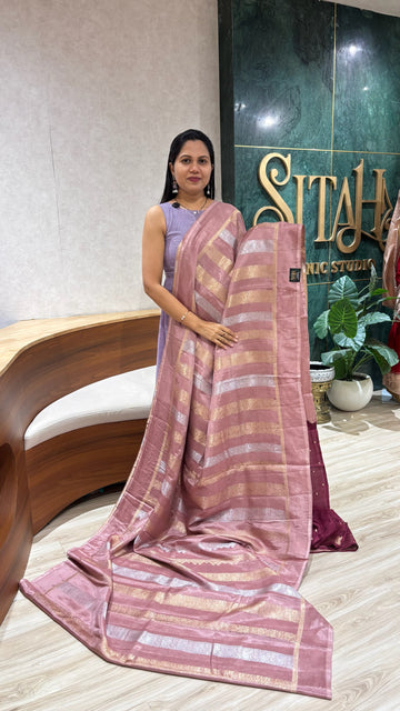Banaras dola silk saree mauve pink