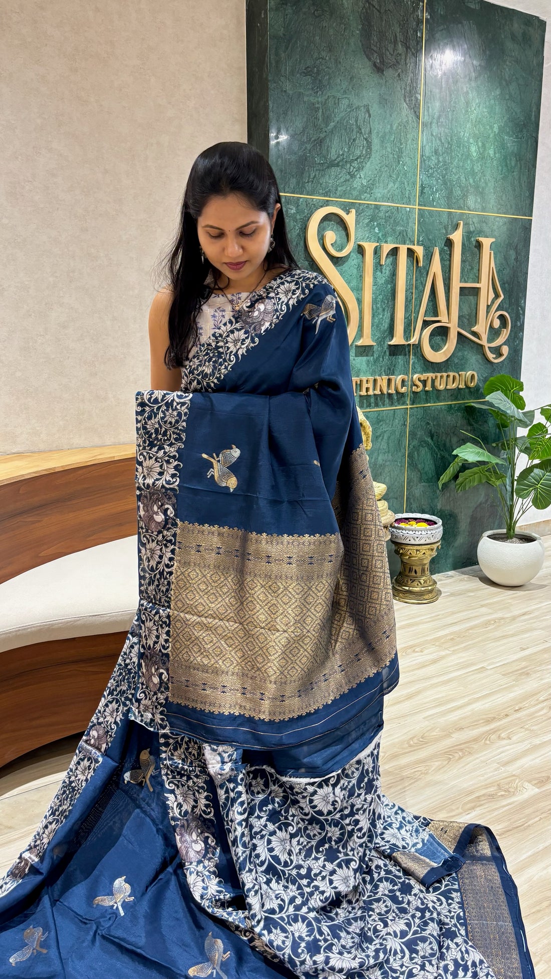 Viscose mashru navy blue