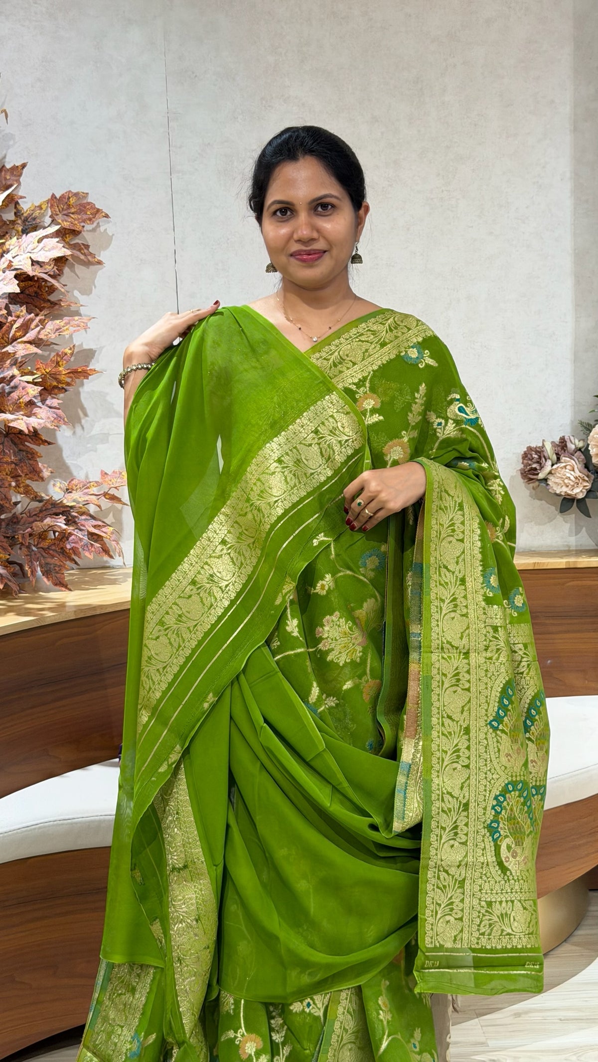 Banaras georgette leaf green