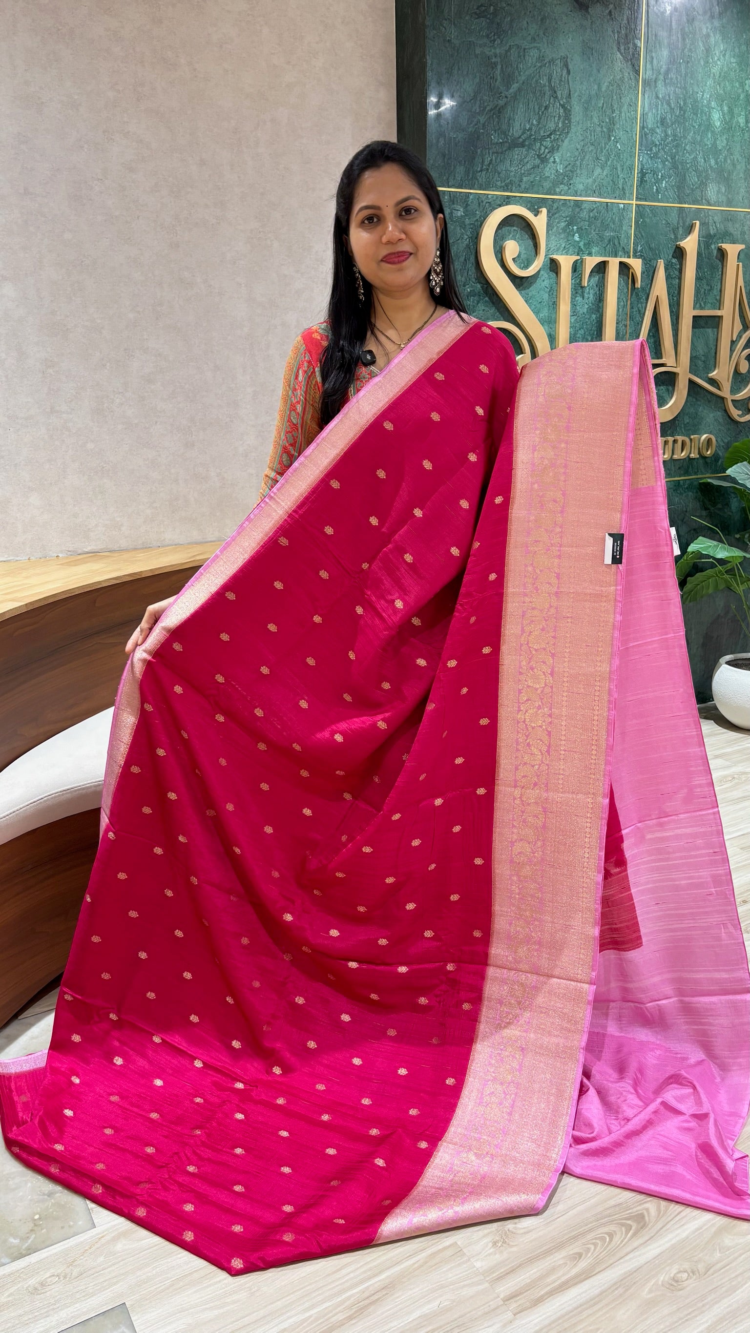 Raw silk saree pink