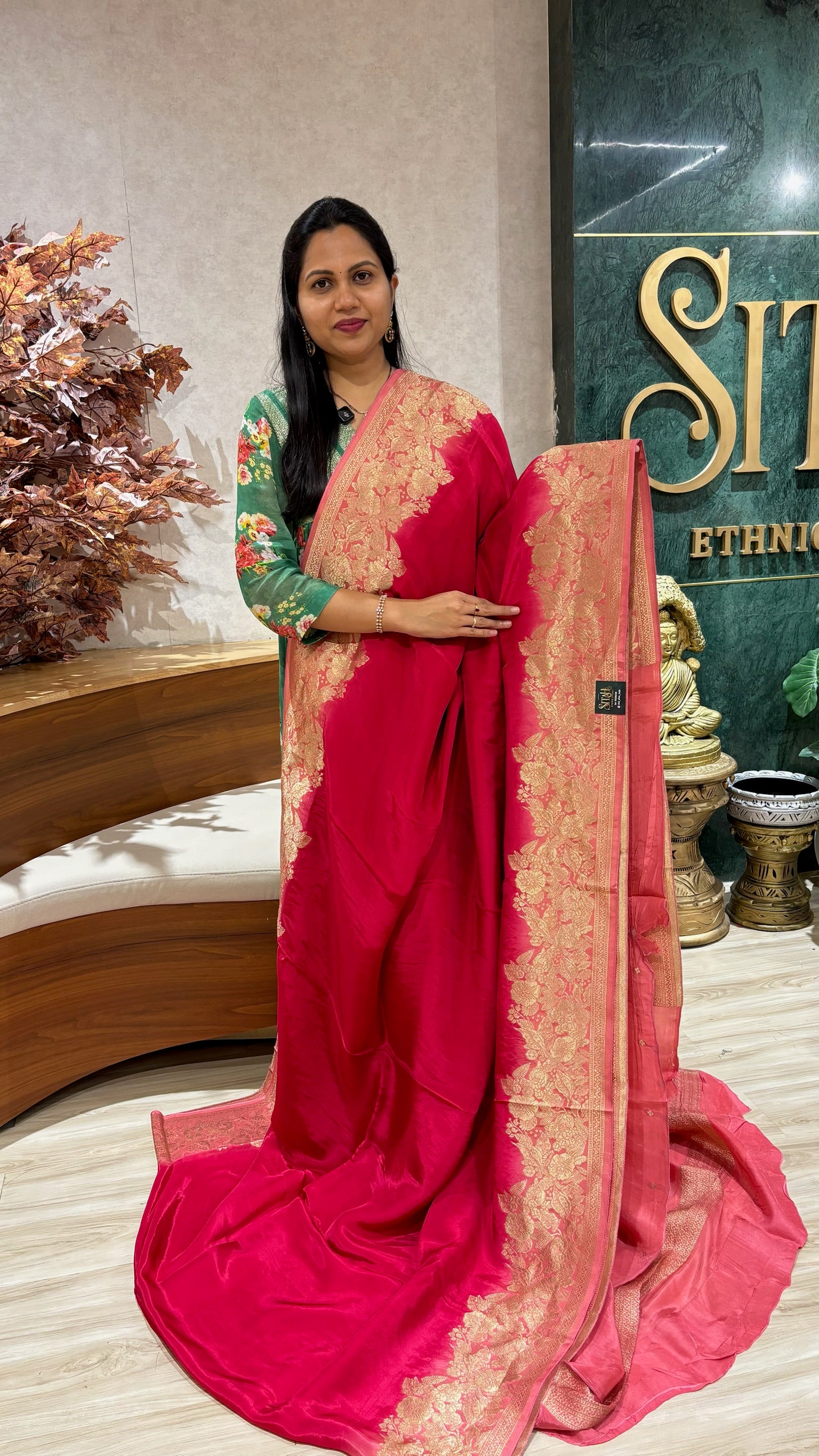 Mashru Crepe saree pink