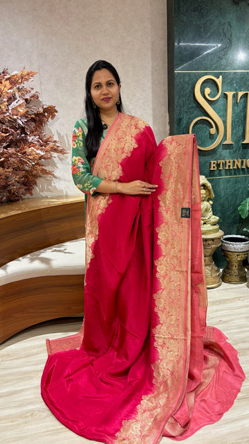 Mashru Crepe saree pink