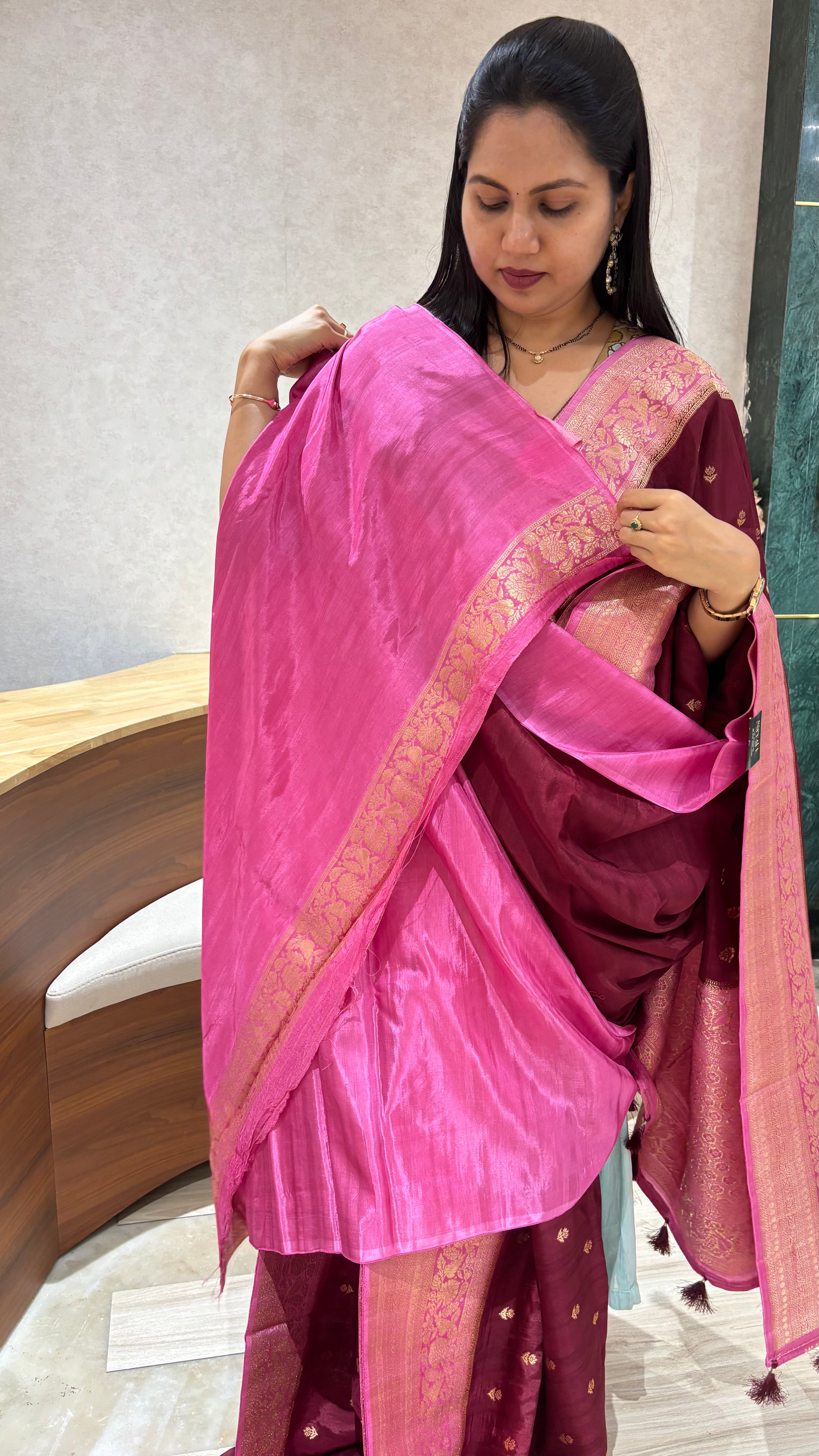 Raw silk sarees maroon