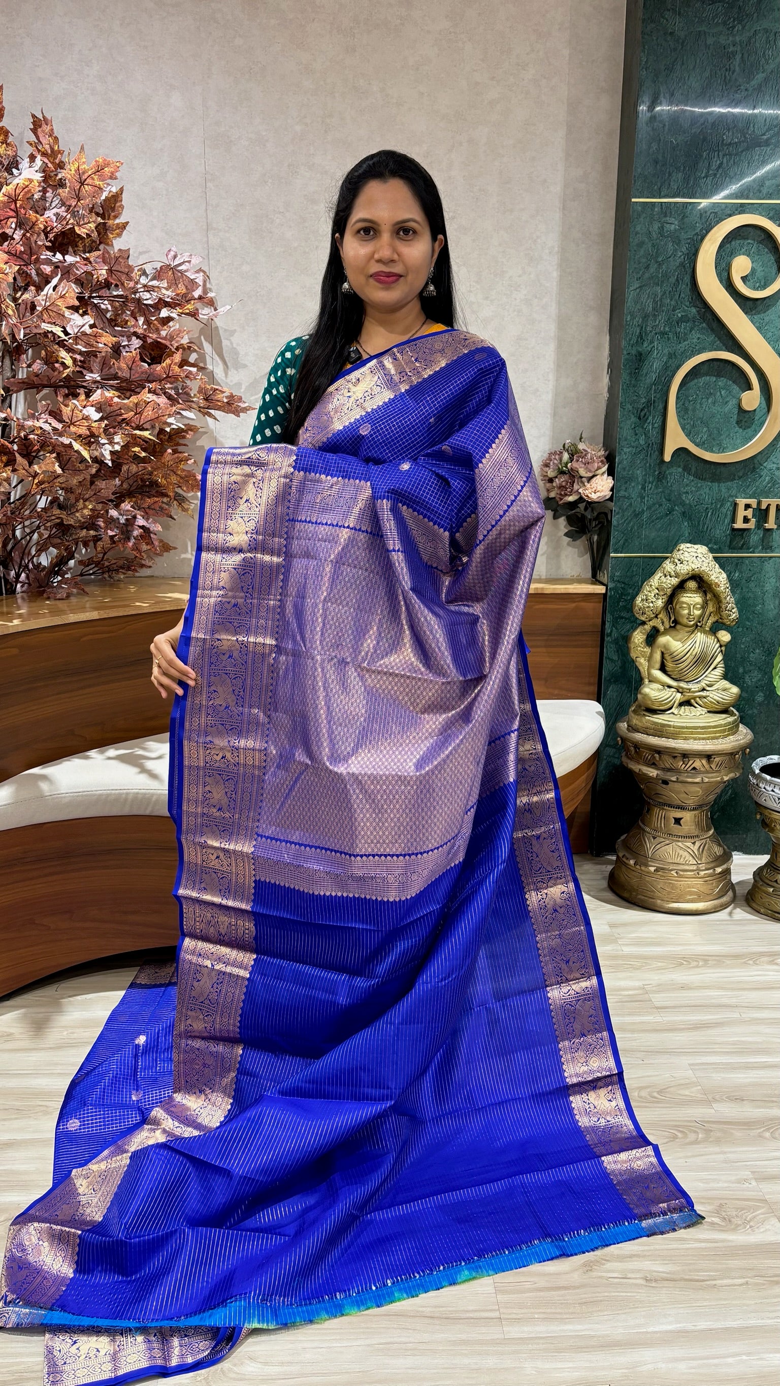 Vintage handloom kanchi pattu gemini blue
