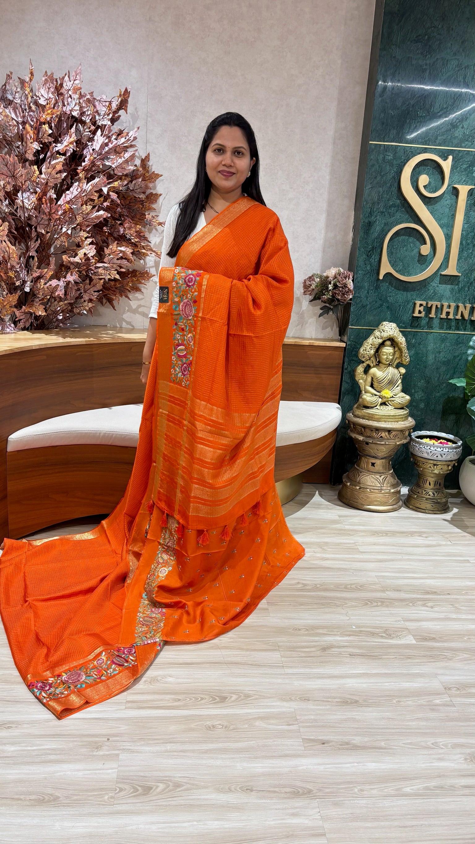 Russian silk embroidery orange