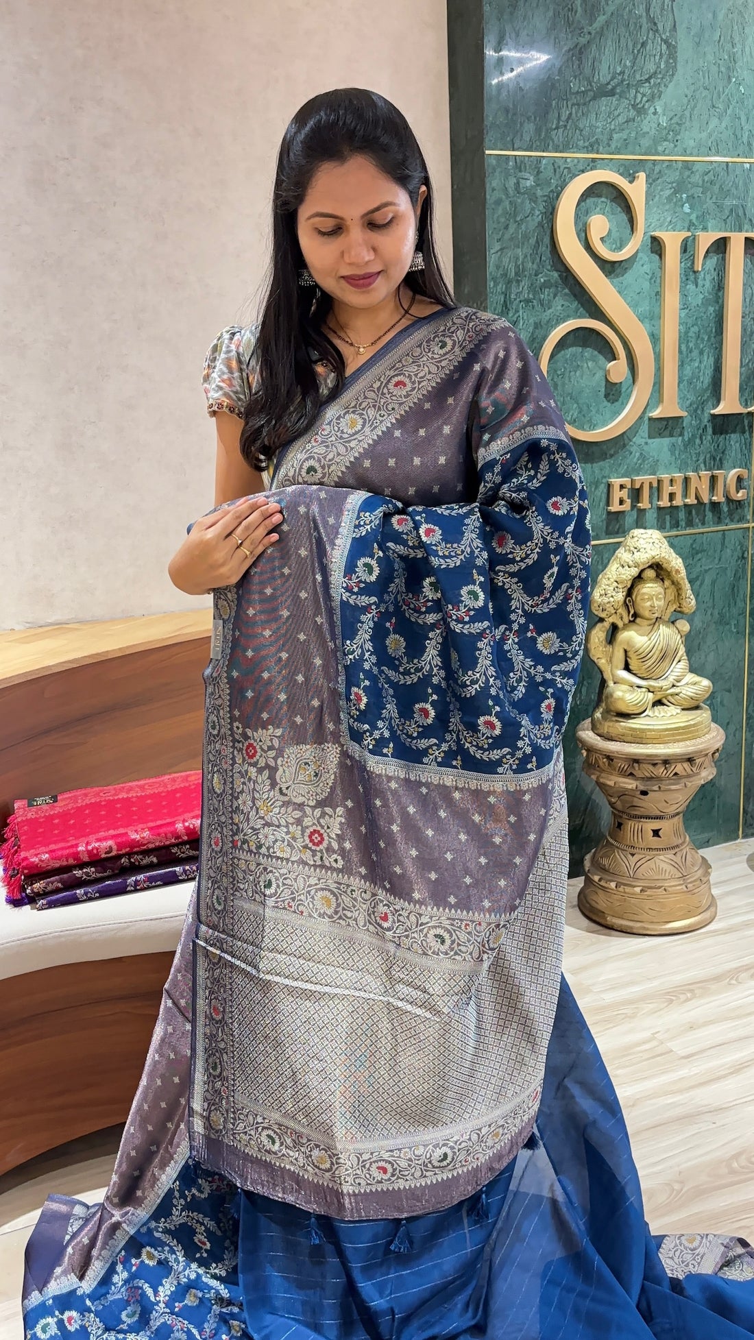 Tussar georgette blue