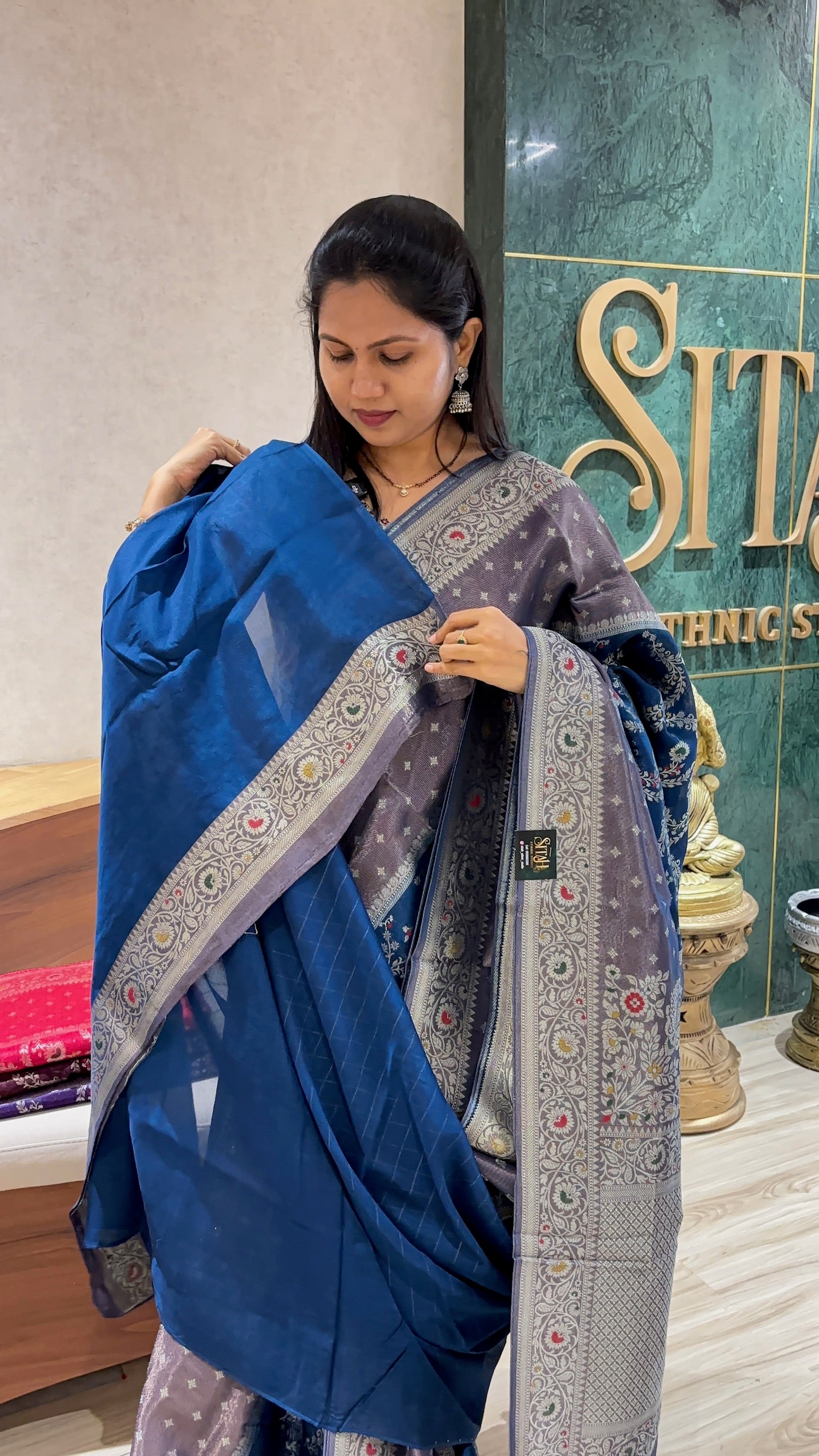 Tussar georgette blue